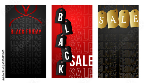 Black Friday vertical banner for stories. Vector Set of black friday theme social media stories post banner cover frame template