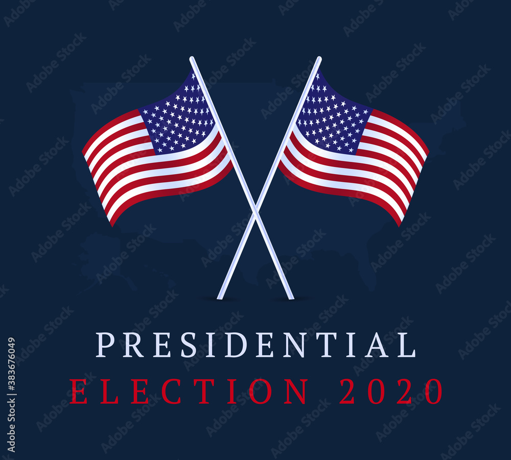 USA Vote banner. 2020 United States of America Presidential Election banner. Election background Vote 2020 with American flag USA Vote banner. 2020 United States of America Presidential Election banner. Election background Vote 2020 with American flag