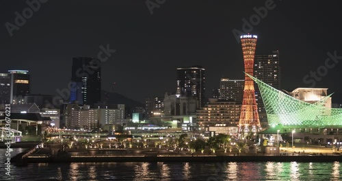 神戸のタイムラプス / 海を望むメリケンパークの夜景