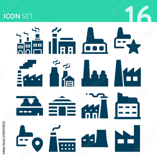 Simple set of 16 icons related to steel mill