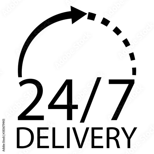 Delivery service. Shipping 24 hours 7 days a week. Clock icon. Work seven days a week. Vector illustration. Stock image.
