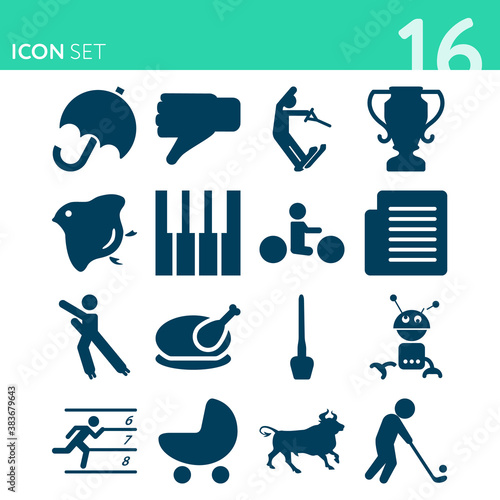 Simple set of 16 icons related to poultry