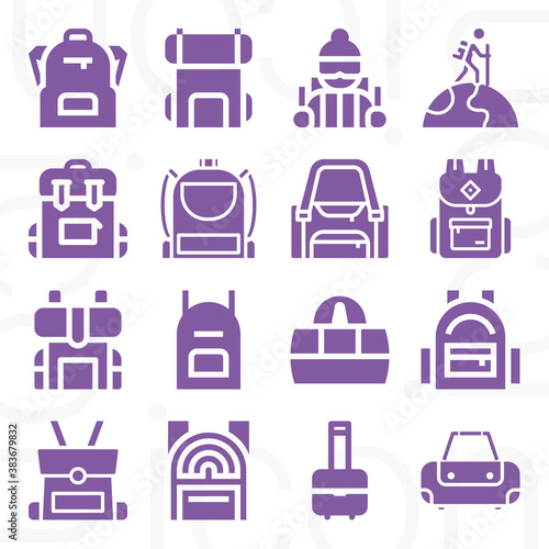 16 pack of hiking  filled web icons set
