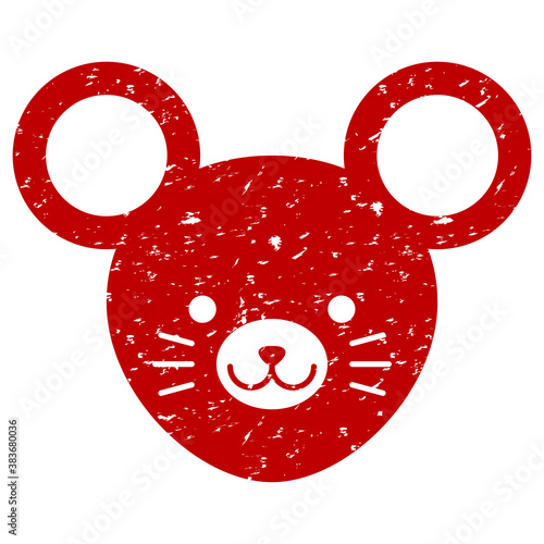 判子　スタンプ　ねずみ　ネズミ　鼠　子　動物　顔　干支　アイコン　グランジ　赤
Illustration of a mouse. Face icon. stamp.