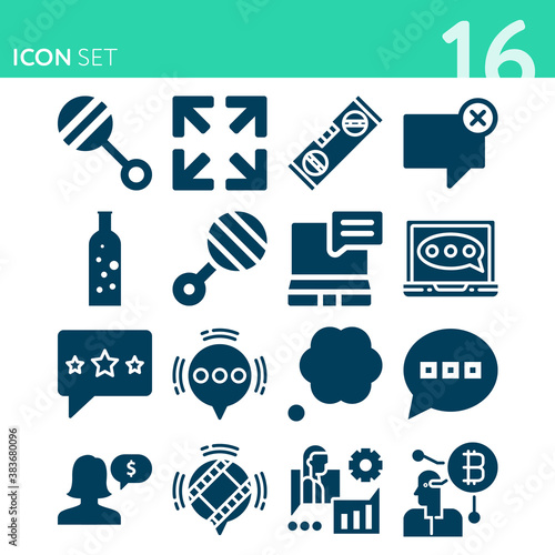 Simple set of 16 icons related to boom
