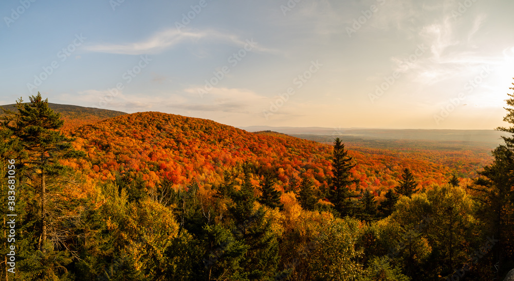 Panoramic view of colorful trees in the Mont-Megantic national park, Canada