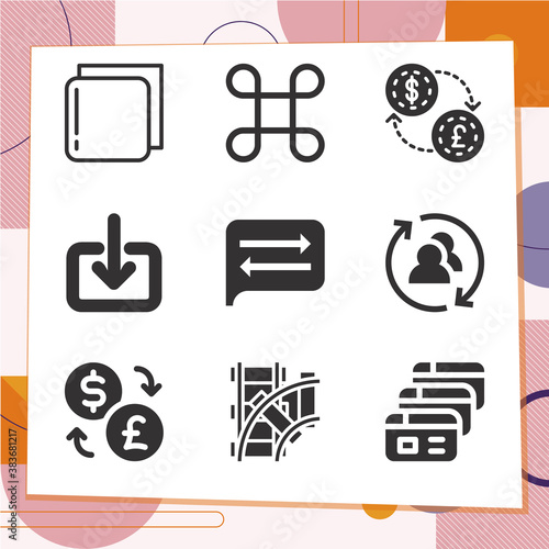 Simple set of 9 icons related to substitution