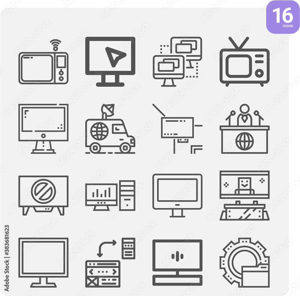Simple set of idiot box related lineal icons. Simple set of idiot box related lineal icons.