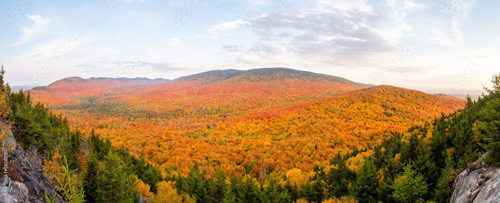 Fototapeta premium Panoramic view of colorful trees in the Mont-Megantic national park, Canada