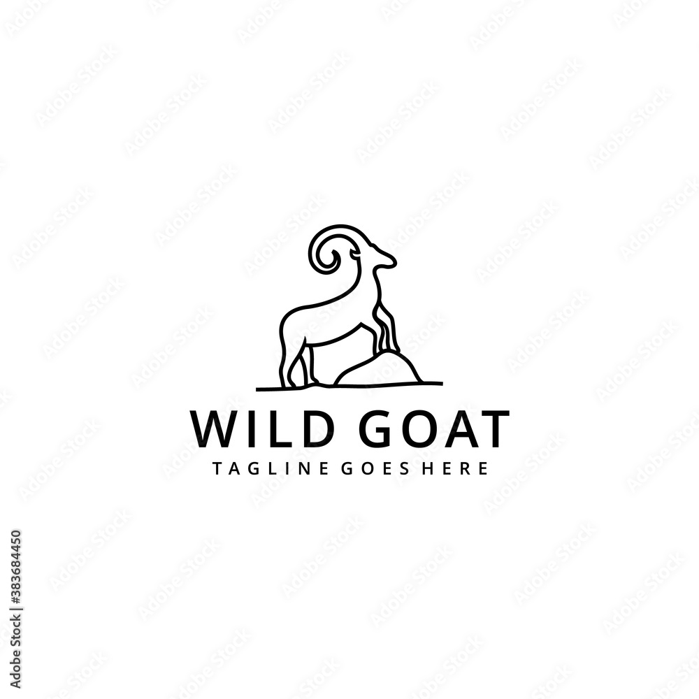Creative illustration goat farm line art silhouette logo icon design vector