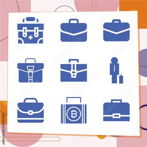 Simple set of 9 icons related to briefcase