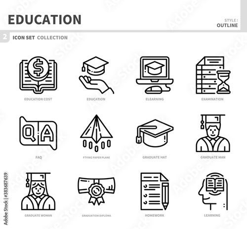 education icon set,outline style,vector and illustration
