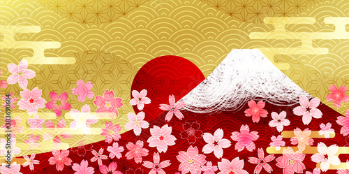 富士山　和柄　年賀状　背景