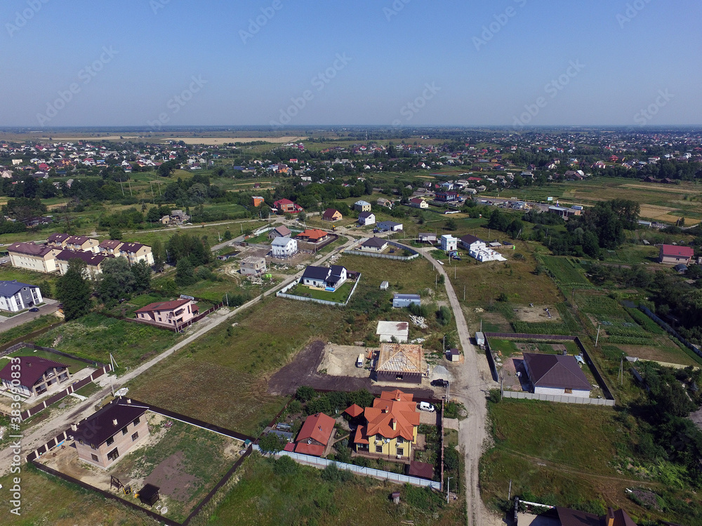 Aerial view of the saburb landscape (drone image). Near Kiev