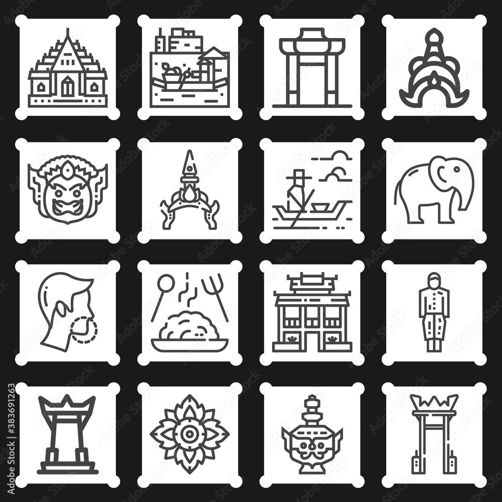 16 pack of burma  lineal web icons set