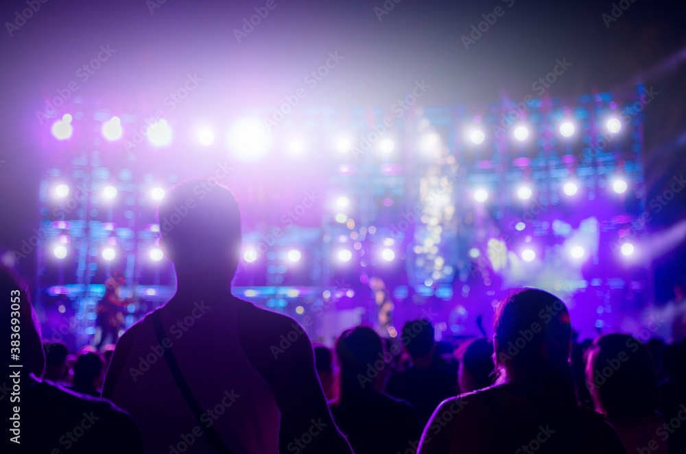 people travel to the festival, funny concert, blur focus on subject