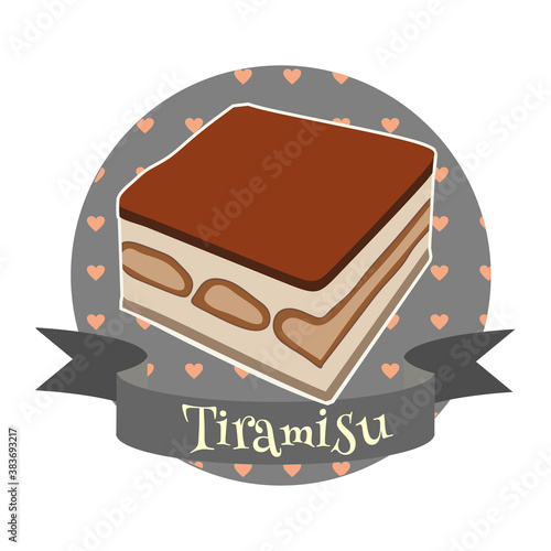Tiramisu traditional Italian dessert. Colorful illustration in cartoon style.
