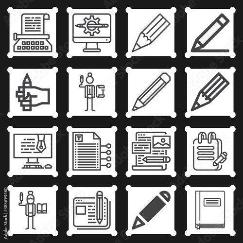 16 pack of literate  lineal web icons set