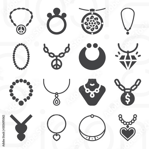 16 pack of necklace  filled web icons set