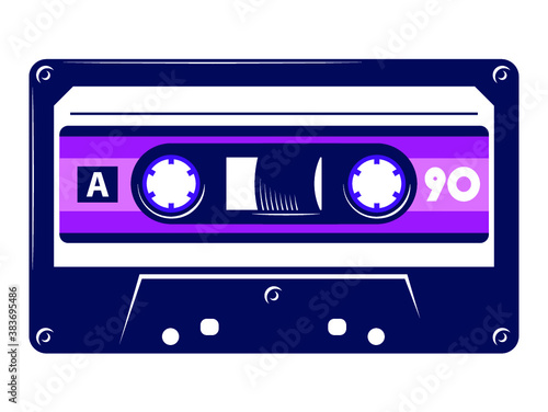 Retro vintage audio cassette tape vector illustration isolated on white background.