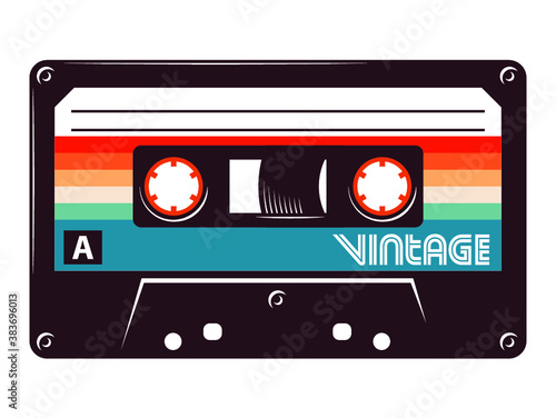 Cassette tape Retro vintage mixtape vector art illustration isolated on white background.