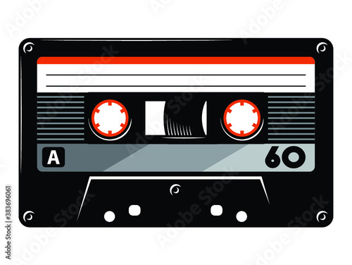 Retro vintage cassette tape vector illustration isolated on white background.