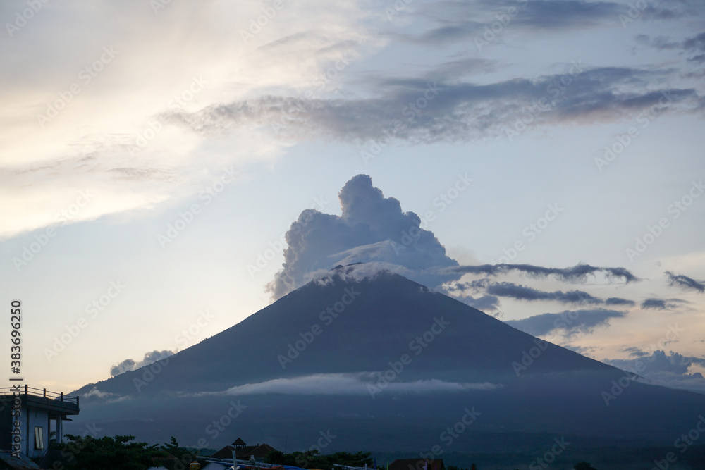 Fototapeta premium Beautiful view from Amed beach and mount Agung in Karangasem Bali Indonesia