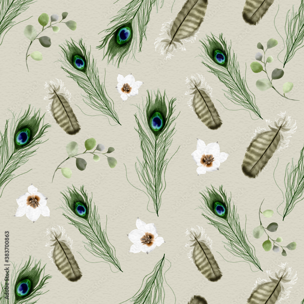 Obraz premium seamless pattern with beautiful peacock feather illustration