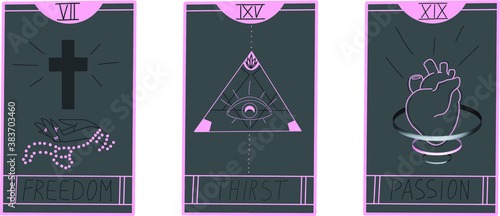 vector image of tarot cards in purple