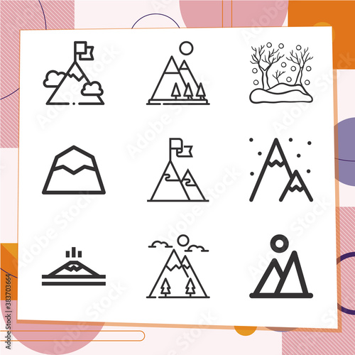 Simple set of 9 icons related to natural elevation