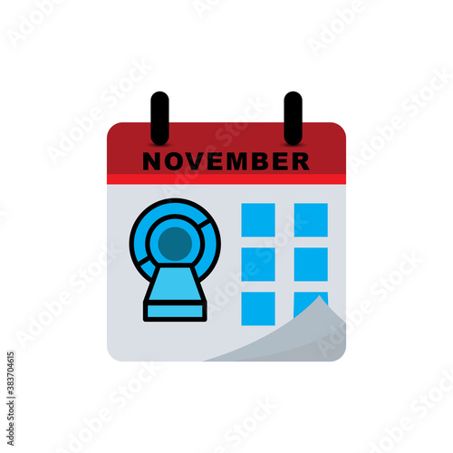 International radiology day calendar flat icon with Magnetic resonance imaging (MRI) icon. Design template vector