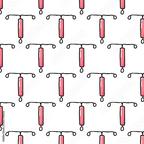 intrauterine device seamless doodle pattern, vector color illustration