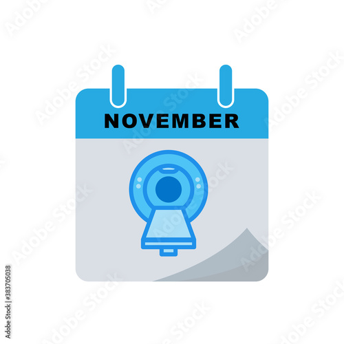 International radiology day calendar flat icon with Magnetic resonance imaging (MRI) icon. Design template vector