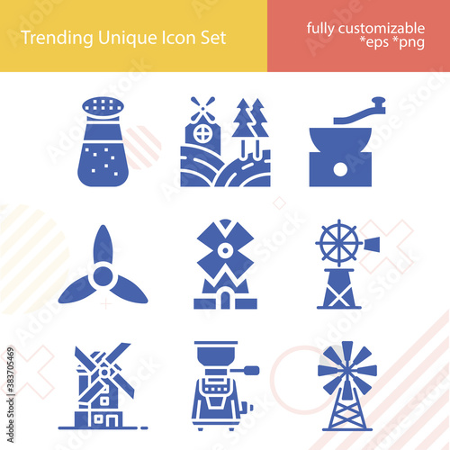 Simple set of milling related filled icons.