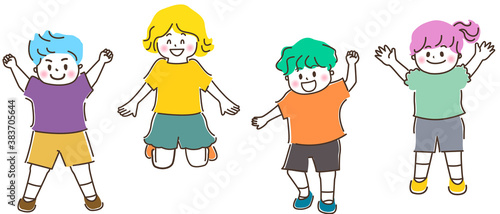 元気にジャンプする子供たちのイラスト