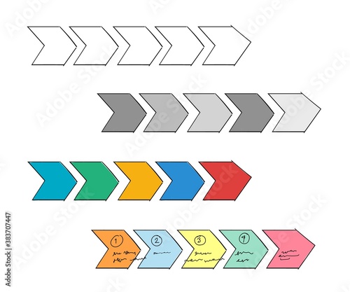 Infographic process next step arrow hand drawn set collection hand drawn sketches white isolated background