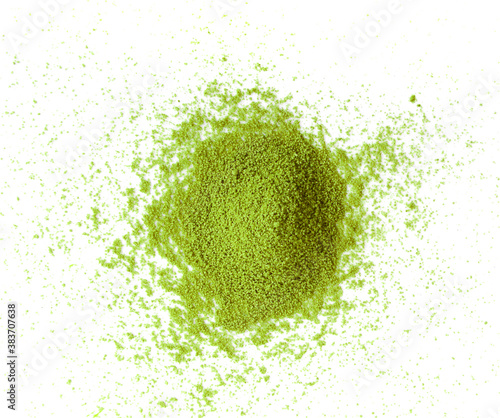 matcha green tea powder on white background