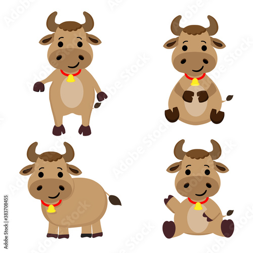 Cute cow cartoon character set.