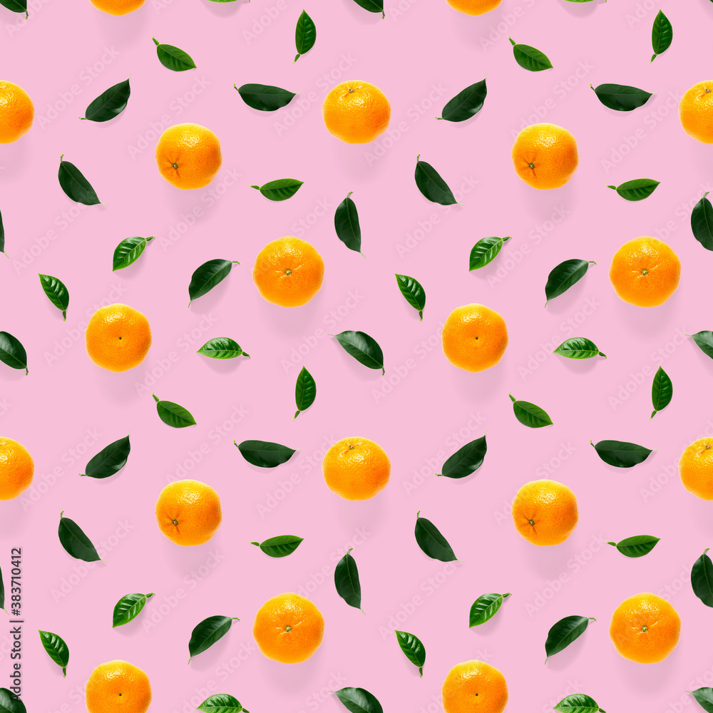 Mandarine seamless pattern, tangerine, clementine isolated on pink background with green leaves. Collection of fine seamless patterns. Mandarine seamless pattern, tangerine, clementine isolated on pink background with green leaves. Collection of fine seamless patterns.