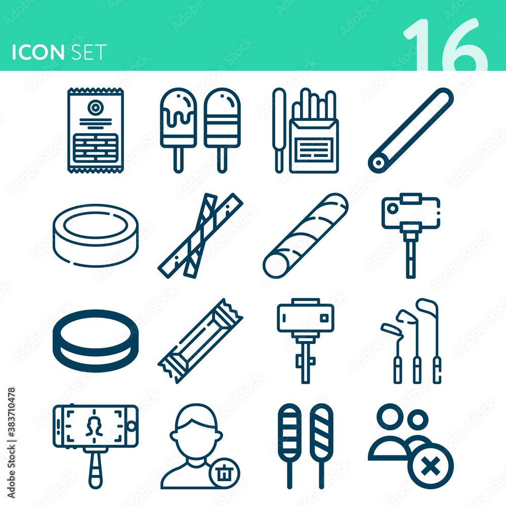 Simple set of 16 icons related to adhere Simple set of 16 icons related to adhere