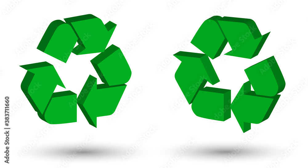 3d arrow signs for recycling waste, used raw materials. Caring for the environment. Green modern technologies. Isolated vector on white background 3d arrow signs for recycling waste, used raw materials. Caring for the environment. Green modern technologies. Isolated vector on white background
