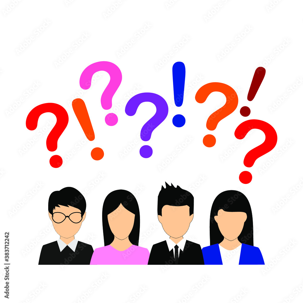 people with colorful questions and exclamations, confused people with colorful questions and exclamations, confused
