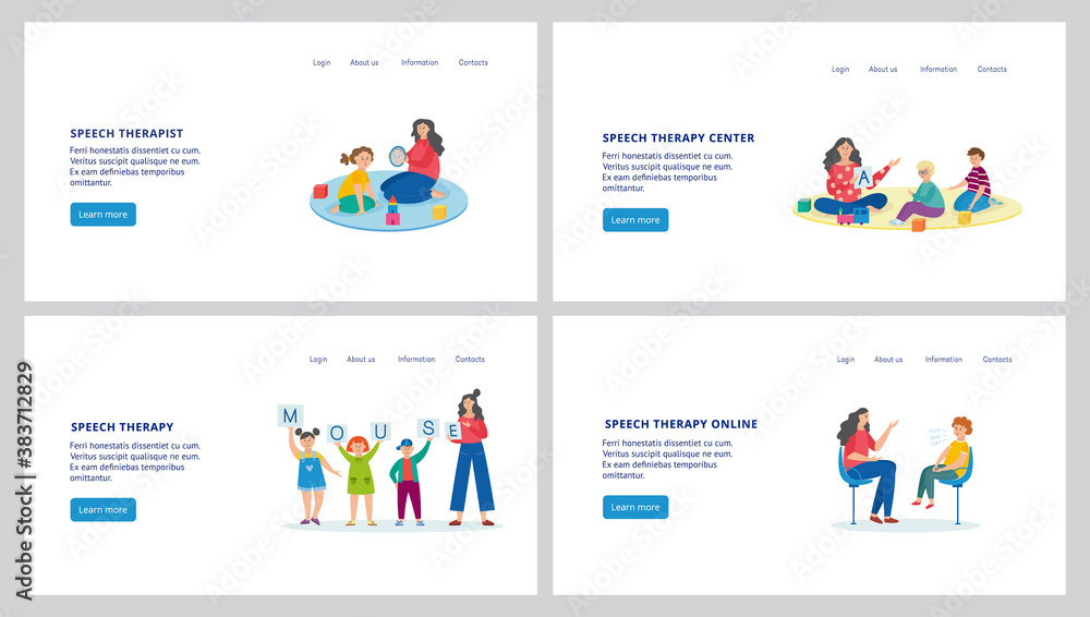 Online speech therapy center - website banner set with cartoon child Online speech therapy center - website banner set with cartoon child