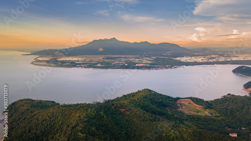 beautiful view of Jerai Hill at sunset. Jerai Hill is one of the most attractive spots located in Kedah. Images shot on drone.