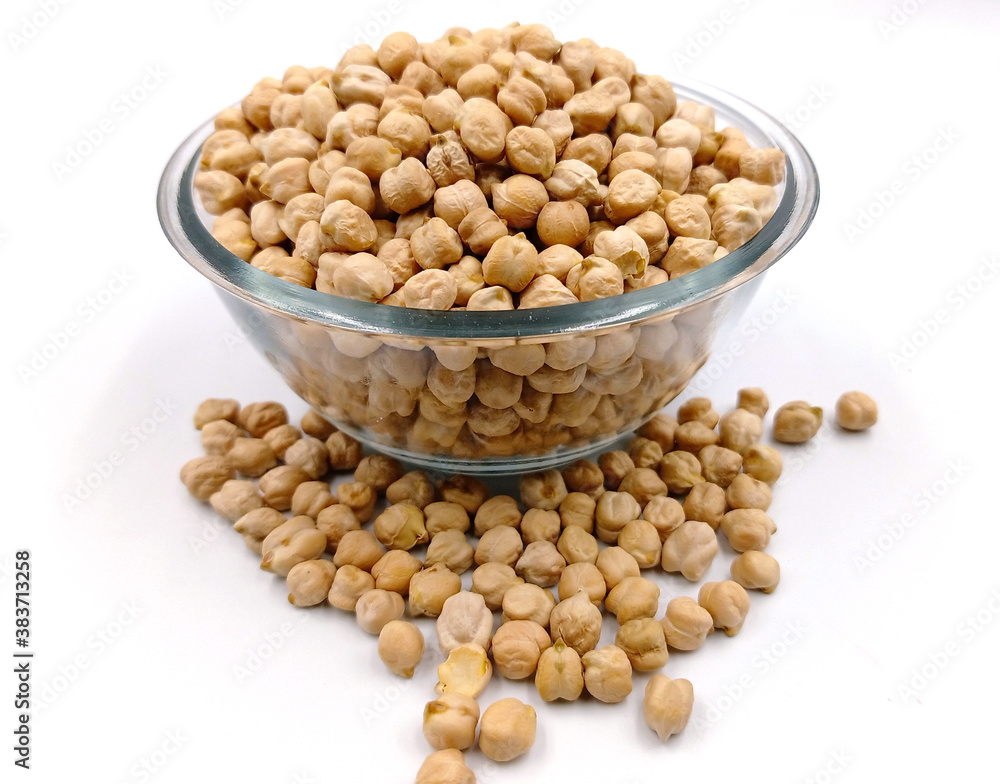 chickpeas in glass bowl on white background chickpeas in glass bowl on white background