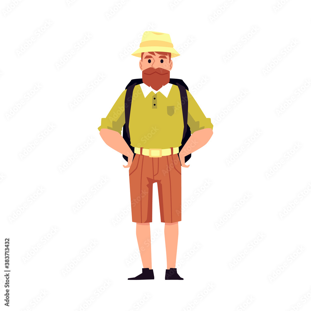 Man traveler or explorer in safari helmet flat vector illustration isolated. Man traveler or explorer in safari helmet flat vector illustration isolated.