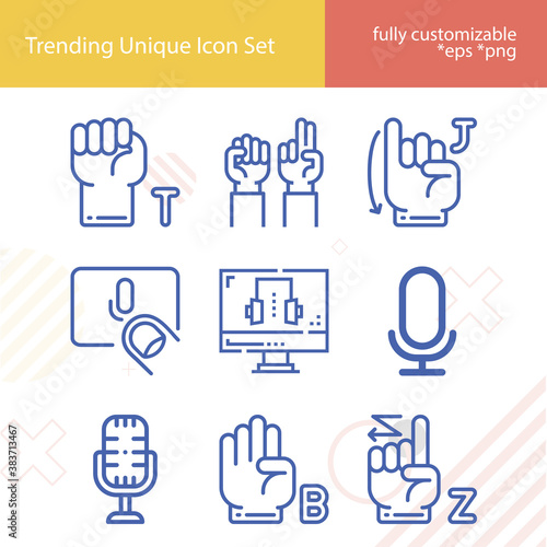 Simple set of auditory communication related lineal icons.