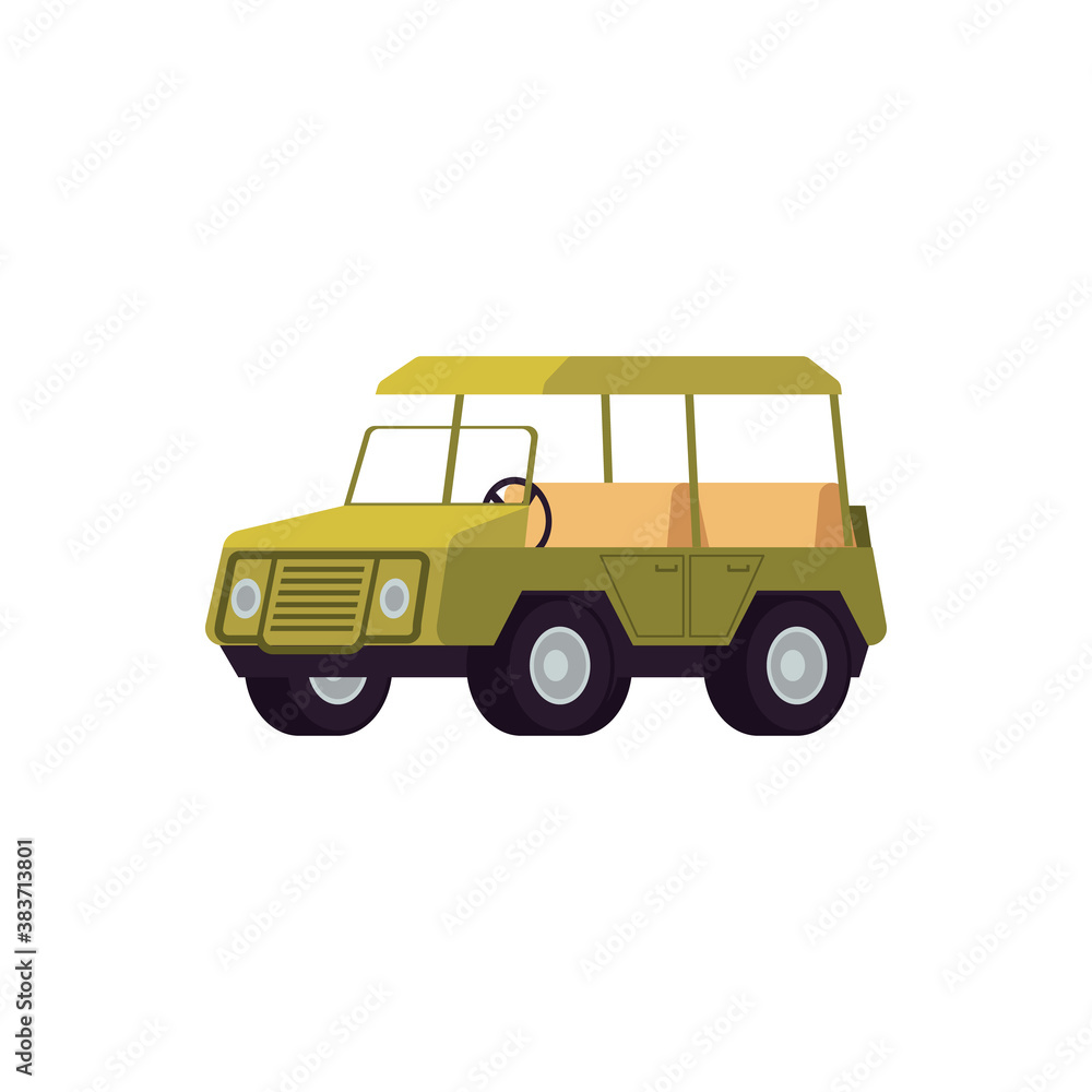 Off road car for safari tour and traveling flat vector illustration isolated.