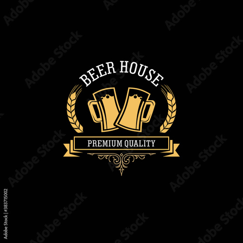 Retro badge logo for vintage product and business such as night club, whiskey, brewery, wine, craft beer, restaurant, handmade product. Design vector illustration