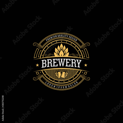 Retro badge logo for vintage product and business such as night club, whiskey, brewery, wine, craft beer, restaurant, handmade product. Design vector illustration